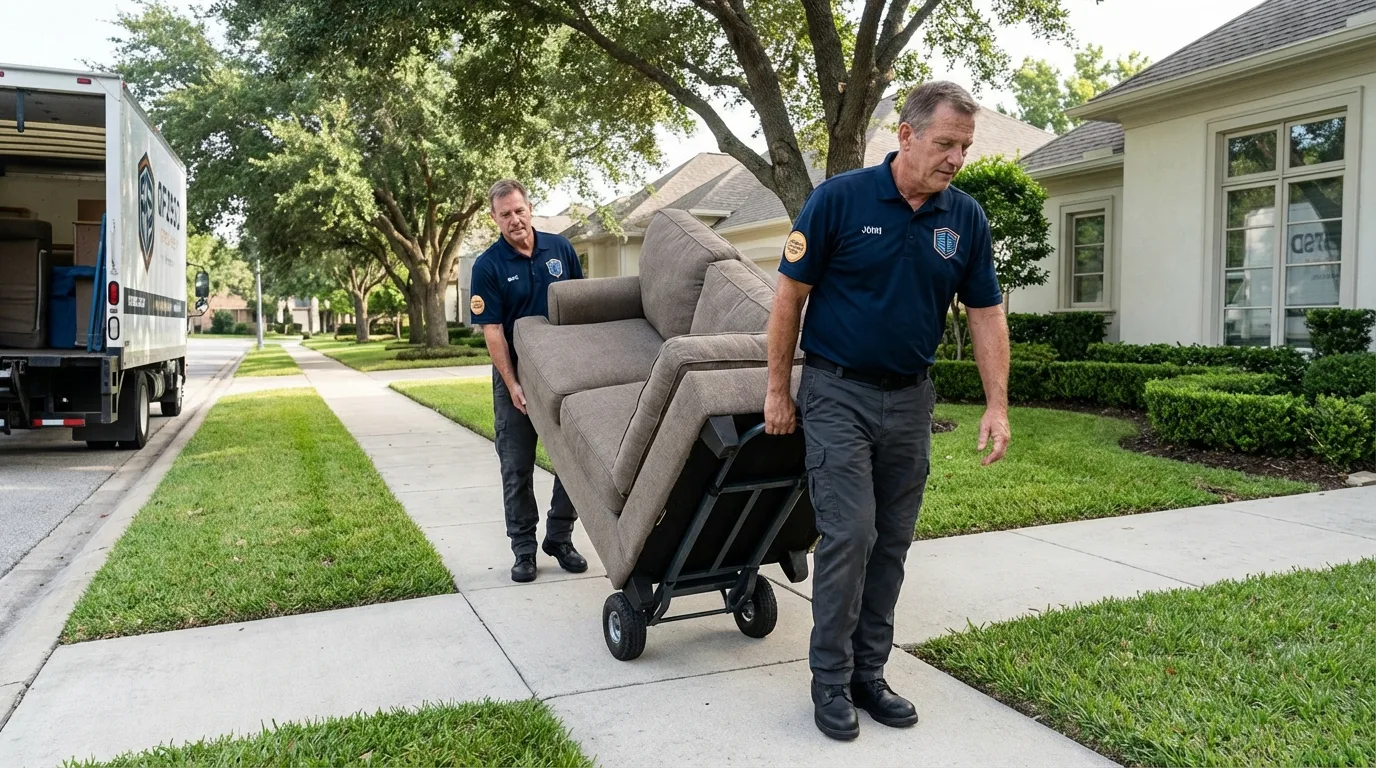 Local residential moving crew loading furniture in Hondo, TX